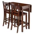 Winsome 35.43 x 39.37 x 30 in. Lynnwood Drop Leaf Table with 2 Counter V-Back Stools, Walnut - 3 Piece, 3PK 94355